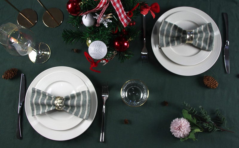 INFEI Broad Striped Cotton Blended Dinner Cloth Napkins - Set of 12 (40 x 30 cm) - for Christmas Events & Home Use (Green) - Image 4
